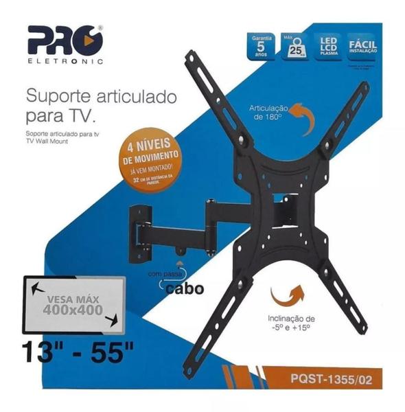 Imagem de Suporte Para Tv Articulado De Parede Até 55 Pol Pqst-1355/02