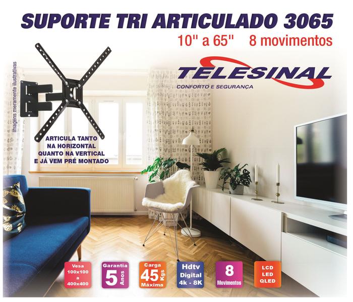 Imagem de Suporte para Tv - Articulado de parede ou painél, para Tv's de 10" a 65" - Ref: 3065