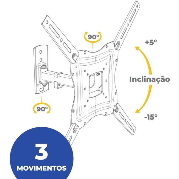 Imagem de Suporte Para TV Bi Articulado Com 3 Movimentos 26 a 60 Polegadas SAV-3400- Aquário