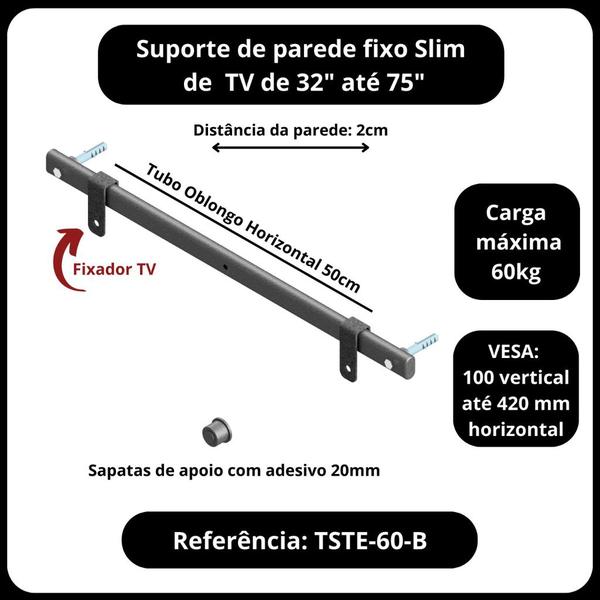 Imagem de Suporte PARA TV Fixo Slim TV 32 a 75 polegada de Parede