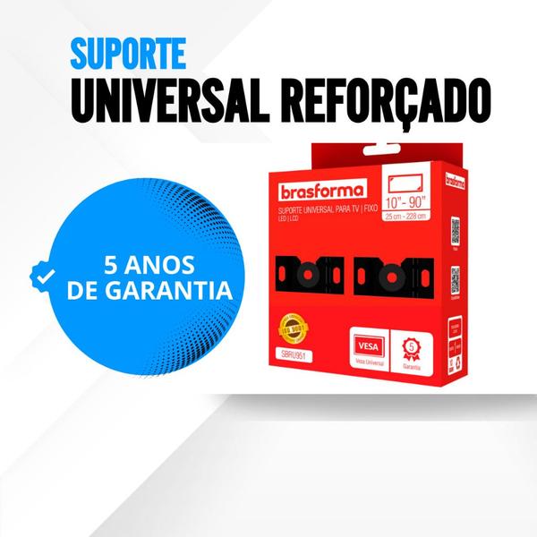 Imagem de Suporte para Tv Universal Fixo 10 24 32 43 50 55 até 100 Polegadas para Parede ou Painel Brasforma