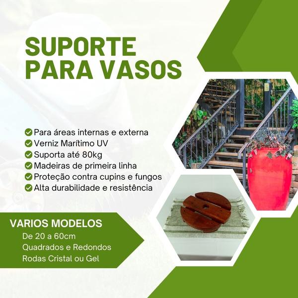 Imagem de Suporte para vaso 25cm redondo em madeira tratada roda cristal Gold Plant