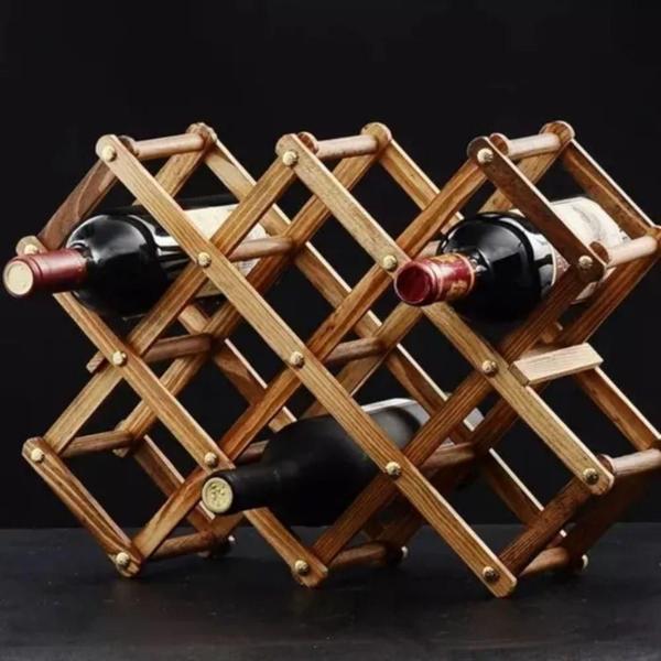 Suporte Para Vinhos Com 8 Divisórias Em Madeira Retrátil - Wellmix Imagem de Suporte Para Vinhos Com 8 Divisórias Em Madeira Retrátil
