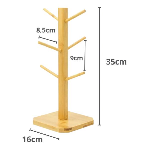 Imagem de Suporte para Xícaras 6 Hastes Bambu Vertical Wincy 35cm