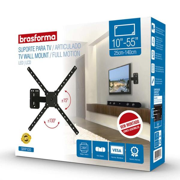 Imagem de Suporte Parede Tv 10" A 55" Articulado 360 Brasforma