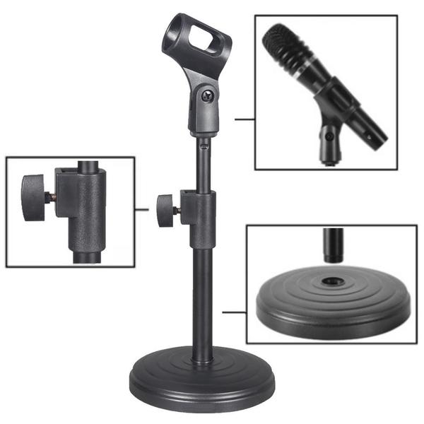 Imagem de Suporte Pedestal De Mesa Para Microfone + Pop Filter Tripé Estúdio Gravação Bancada