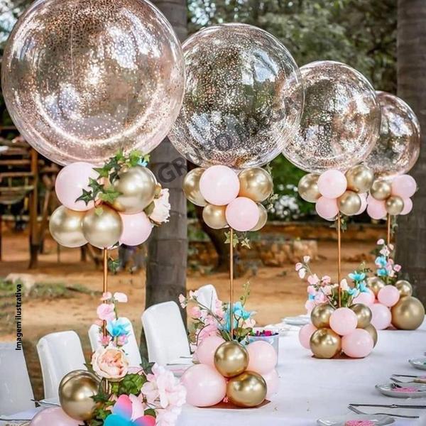 Imagem de Suporte pega balão com base adesiva vareta cristal 33cm para decoração festas com balões 50uni