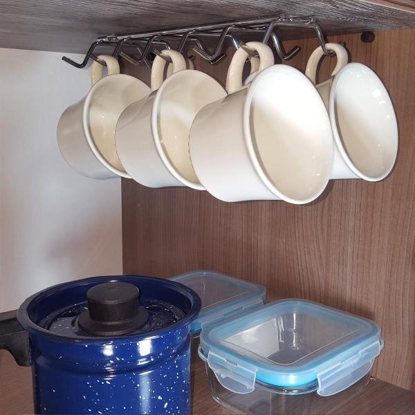 Imagem de Suporte Porta 12 Xícaras Fixar Armário Organizador De Cozinha