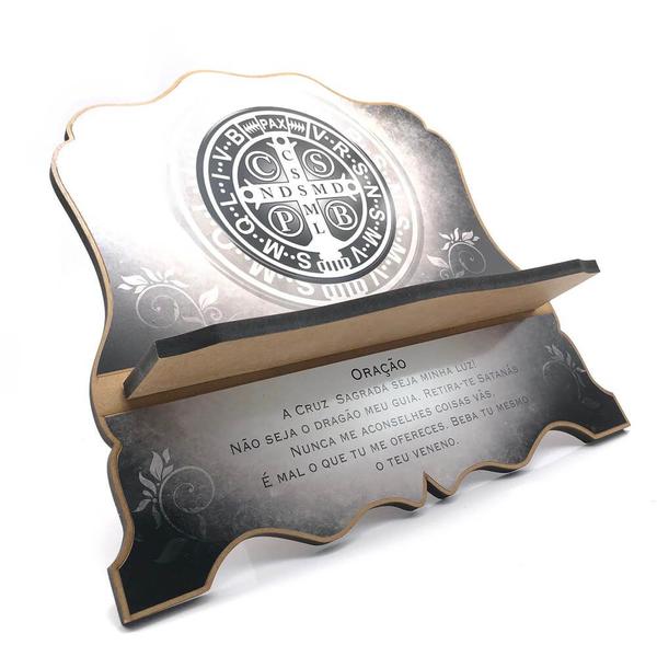 Imagem de Suporte Porta Bíblia Medalha De São Bento Madeira Mdf Preto