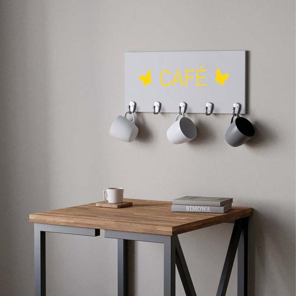 Imagem de Suporte Porta Canecas e Xícaras MDF Branco Café P11G Amarelo - Ahazzo Móveis