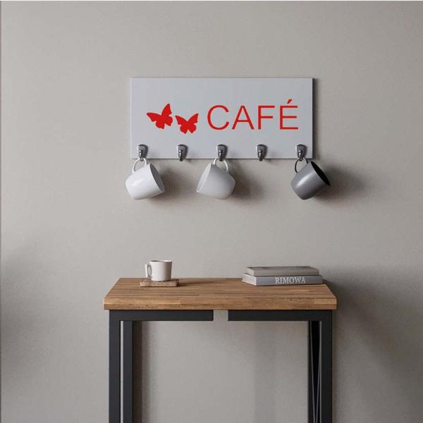 Imagem de Suporte Porta Canecas e Xícaras MDF Branco Café P12A Vermelho - Ahazzo Móveis