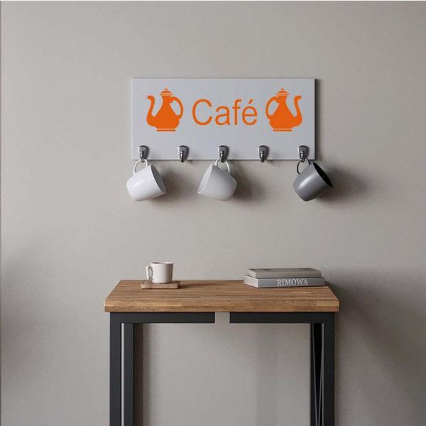 Imagem de Suporte Porta Canecas e Xícaras MDF Branco Café P16F Laranja - Ahazzo Móveis