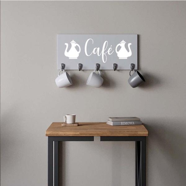 Imagem de Suporte Porta Canecas e Xícaras MDF Branco Café P17C Branco - Ahazzo Móveis