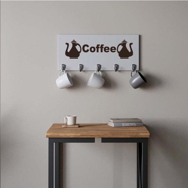 Imagem de Suporte Porta Canecas e Xícaras MDF Branco Coffee P19D Marrom - Ahazzo Móveis