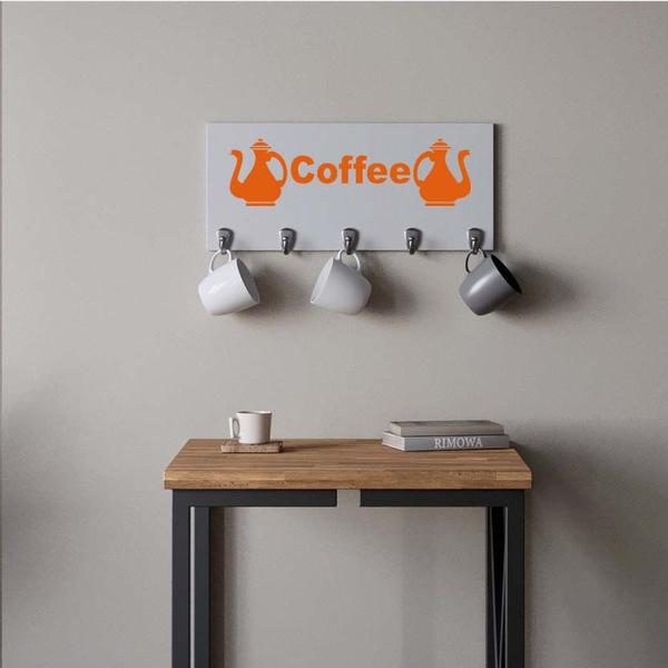 Imagem de Suporte Porta Canecas e Xícaras MDF Branco Coffee P19F Laranja - Ahazzo Móveis