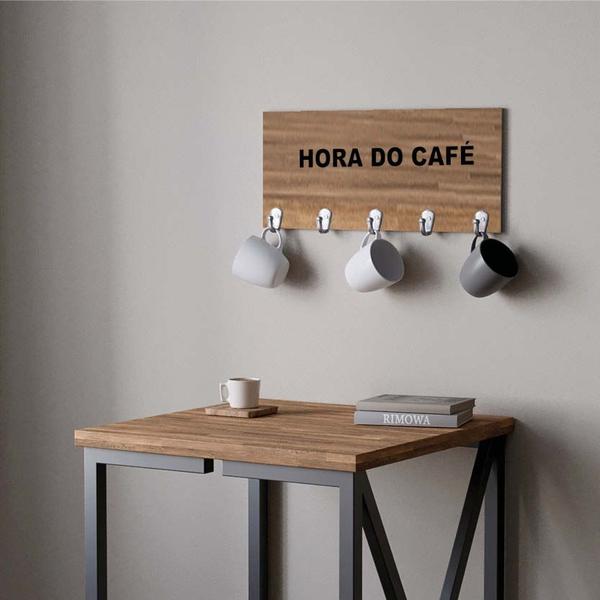 Imagem de Suporte Porta Canecas e Xícaras MDF Castanho Hora do Café P04H Preto - Ahazzo Móveis