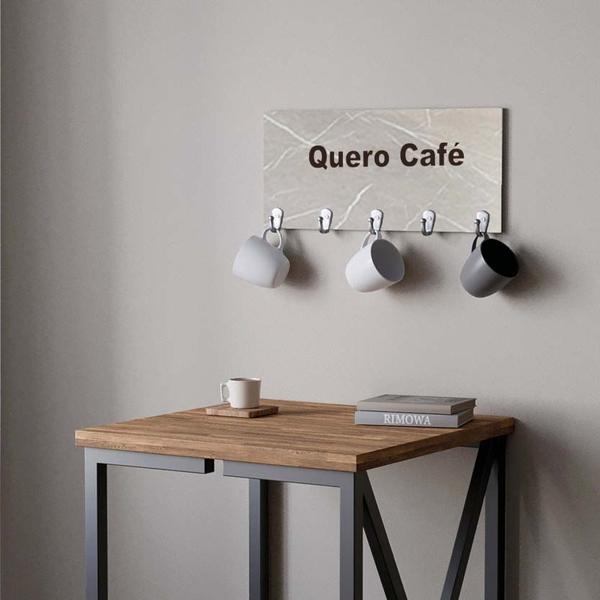 Imagem de Suporte Porta Canecas e Xícaras MDF Marmorizado Cinza Café P01D Marrom - Ahazzo Móveis