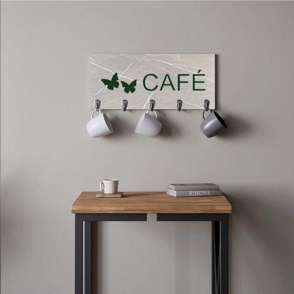 Imagem de Suporte Porta Canecas e Xícaras MDF Marmorizado Cinza Café P12B Verde - Ahazzo Móveis