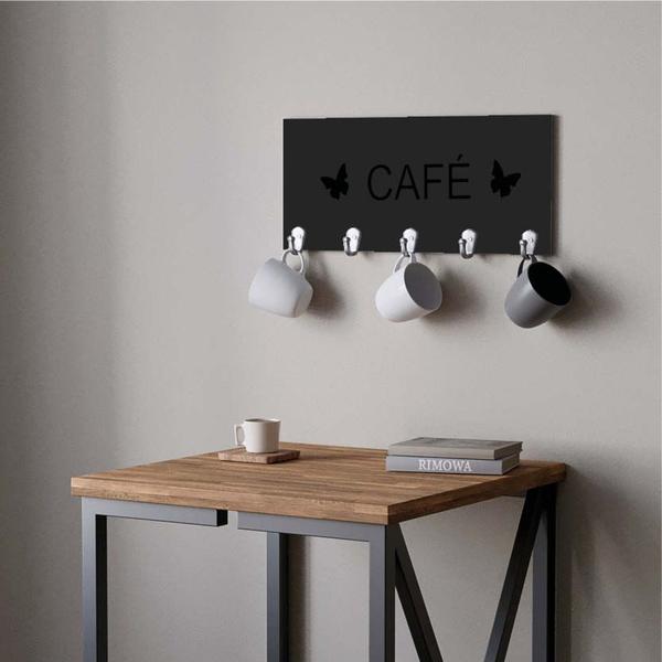 Imagem de Suporte Porta Canecas e Xícaras MDF Preto Café P11H Preto - Ahazzo Móveis