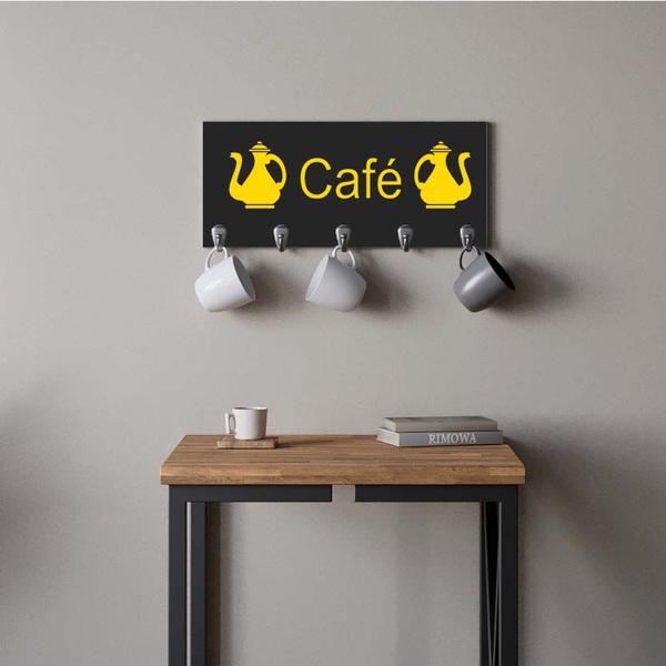 Imagem de Suporte Porta Canecas e Xícaras MDF Preto Café P16G Amarelo - Ahazzo Móveis