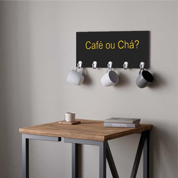 Imagem de Suporte Porta Canecas e Xícaras MDF Preto Chá ou Café P08G Amarelo - Ahazzo Móveis