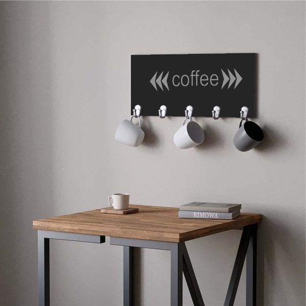 Imagem de Suporte Porta Canecas e Xícaras MDF Preto Coffee P09E Cinza - Ahazzo Móveis