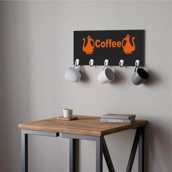 Imagem de Suporte Porta Canecas e Xícaras MDF Preto Coffee P19F Laranja - Ahazzo Móveis