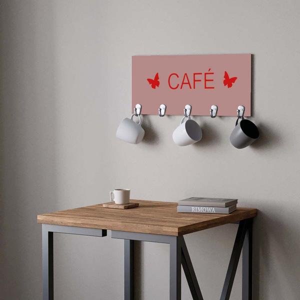 Suporte Porta Canecas e Xícaras MDF Rose Café P11A Vermelho - Ahazzo Móveis Imagem de Suporte Porta Canecas e Xícaras MDF Rose Café P11A Vermelho - Ahazzo Móveis