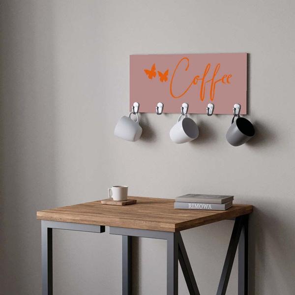 Imagem de Suporte Porta Canecas e Xícaras MDF Rose Coffee P13F Laranja - Ahazzo Móveis