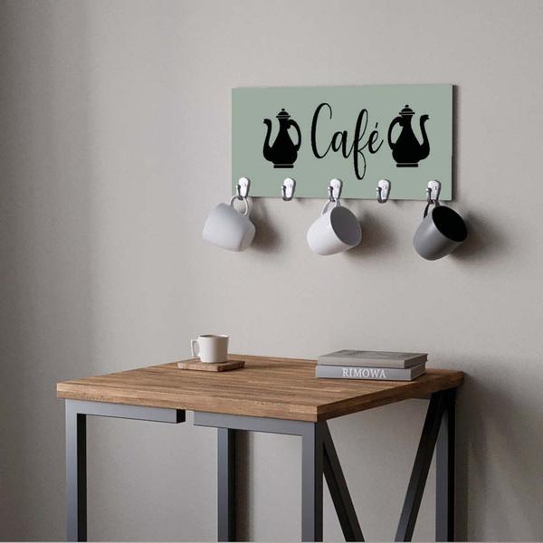 Imagem de Suporte Porta Canecas e Xícaras MDF Verde Café P17H Preto - Ahazzo Móveis