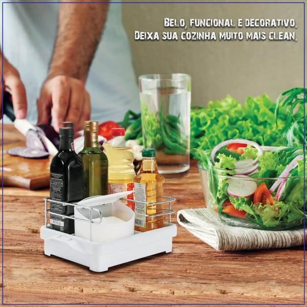 Suporte Porta Condimentos para Cozinha Branco Azeite Vinagre Sal Temperos Utimil Imagem de Suporte Porta Condimentos para Cozinha Branco Azeite Vinagre Sal Temperos Utimil