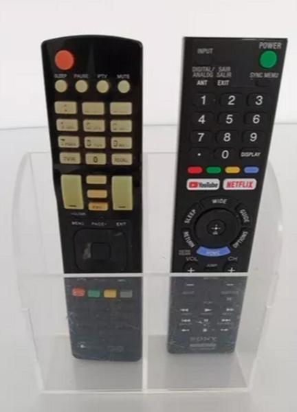 Imagem de Suporte Porta Controle Remoto TV AR Acrílico Cristal Parede 2 nichos