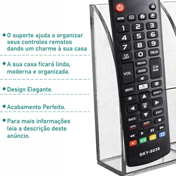 Imagem de Suporte Porta Controle TV Ar Acrílico Transparente de Parede