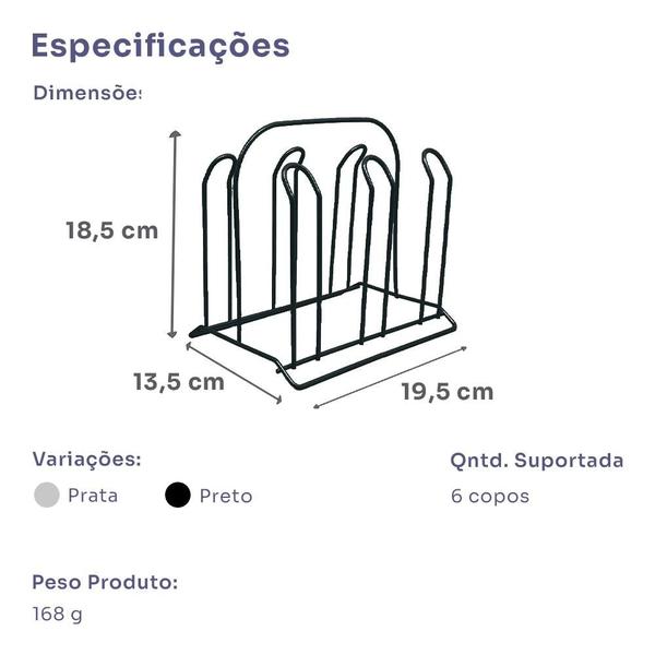 Imagem de Suporte Porta Copos 6 lugares Organizadores Cozinha