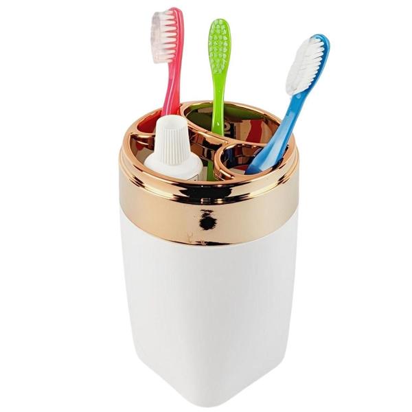 Imagem de Suporte Porta Escova Creme Dental Banheiro Branco Rose Gold