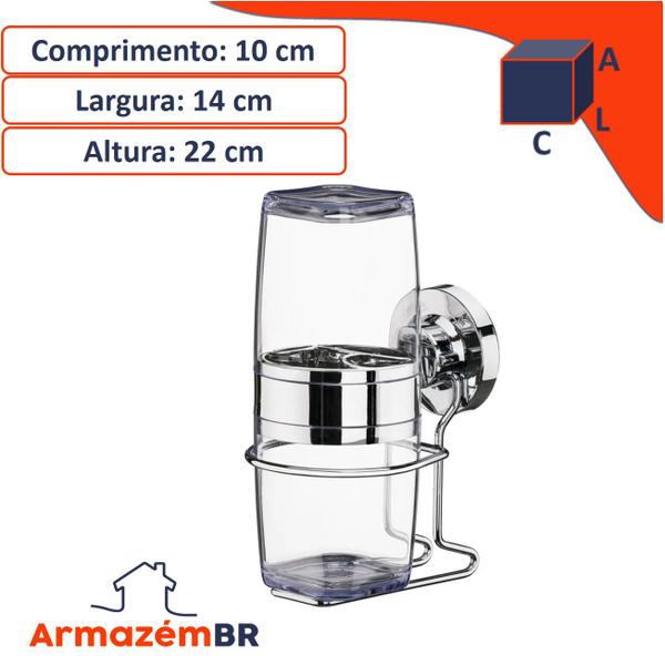 Suporte Porta Escova de Dente Creme Dental Com Ventosa Banheiro Cromado - 4015 Future Imagem de Suporte Porta Escova de Dente Creme Dental Com Ventosa Banheiro Cromado - 4015 Future