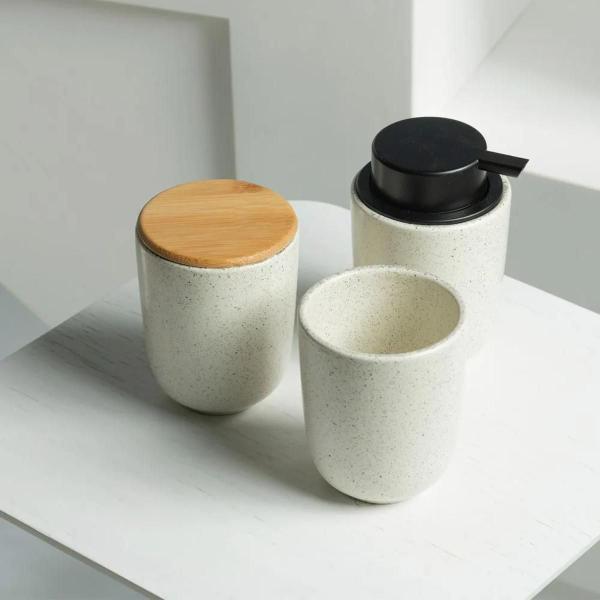 Imagem de Suporte Porta Escova de Dente e Pasta Em Cerâmica Organizador Banheiro Osaka Ou