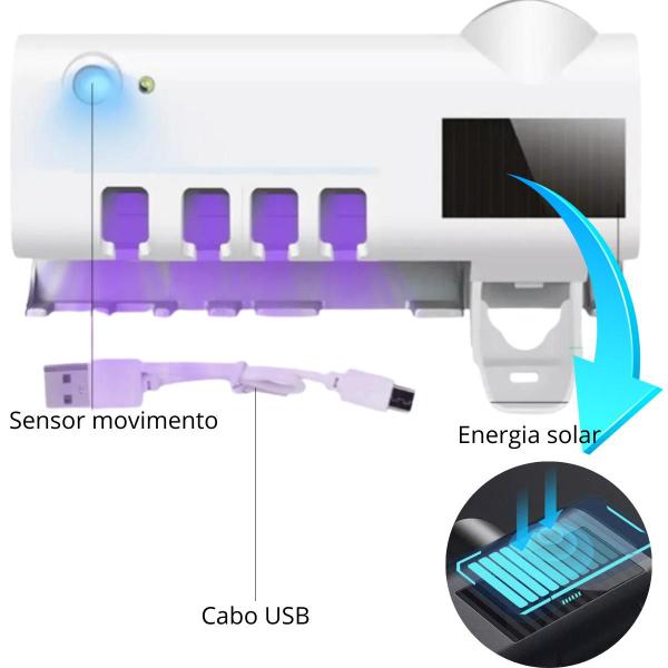 Imagem de Suporte Porta Escova de Dente UV com Dispenser Automático de Pasta  Eficiente e Compacto