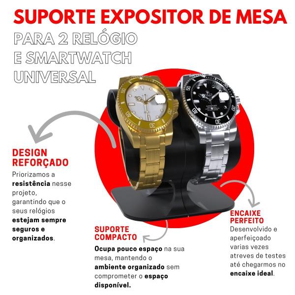 Imagem de Suporte Porta Expositor de Mesa com Base Antiderrapante para 2 Relógios de Pulso Smartwatch e Pulseiras