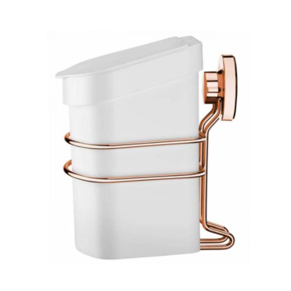 Imagem de Suporte Porta Lixeira Parede Ventosa Branca Rose Gold Cesto 2,5Litros