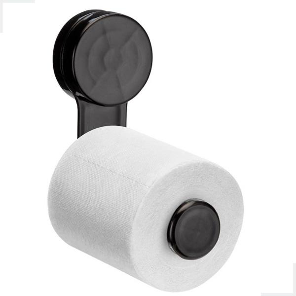 Imagem de Suporte Porta Papel Higiênico Banheiro Lavavo Parede Sem Furo Fixação Dupla Face 3M Preto Black Arth