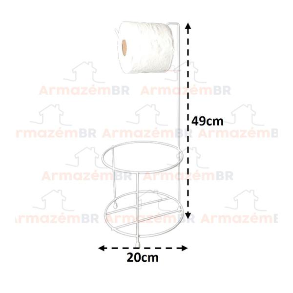 Imagem de Suporte Porta Papel Higiênico Branco Com Lixeira 5L Cesto Lixo Preto Tampa Basculante Redondo Banheiro - 493 AMZ