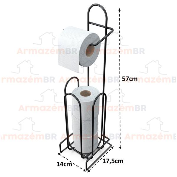 Imagem de Suporte Porta Papel Higiênico Chão Papeleira Banheiro Lavabo Preto Fosco - 1452 Stolf