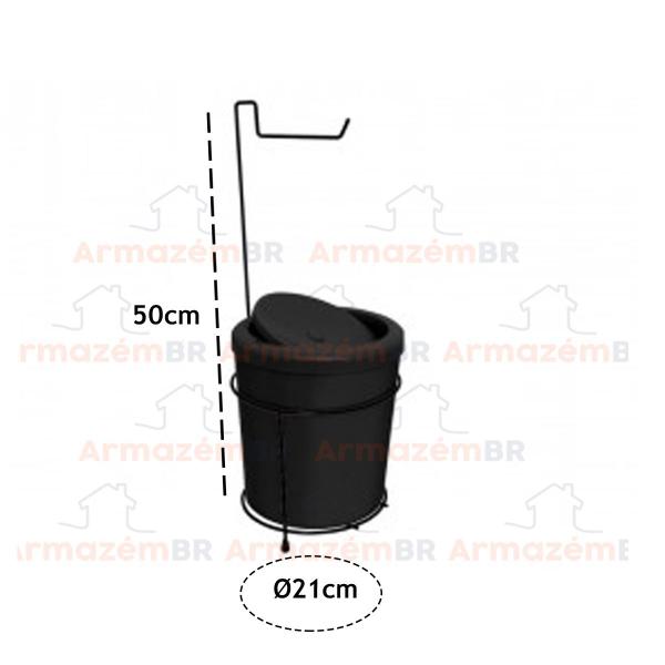 Imagem de Suporte Porta Papel Higiênico Com Lixeira 5 Litros Basculante Redonda Cesto Lixo Chão Banheiro Preto - 452 AMZ