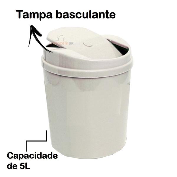 Imagem de Suporte Porta Papel Higiênico Com Lixeira 5L Cesto Lixo Tampa Basculante Banheiro Branco - 496 AMZ