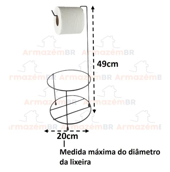 Imagem de Suporte Porta Papel Higiênico Com Lixeira 5L Cesto Lixo Tampa Basculante Banheiro Cinza Preto - 456 AMZ