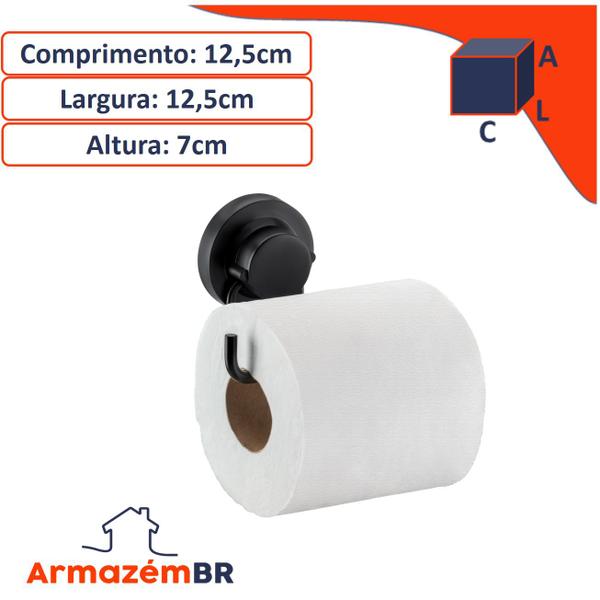 Imagem de Suporte Porta Papel Higiênico Com Ventosa Banheiro Preto Fosco - 4055PT Future