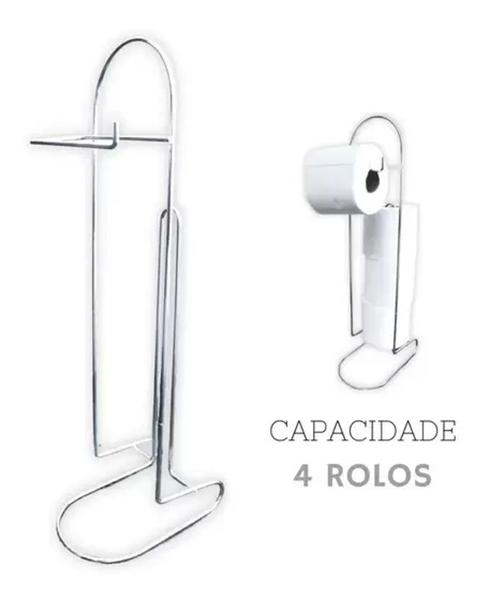 Imagem de Suporte Porta Papel Higiênico Cromado De Chão 4 Rolos Inox