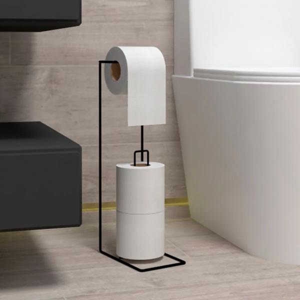 Suporte Porta Papel Higiênico De Chão 3 Rolos Preto Branco - Dicarlo Imagem de Suporte Porta Papel Higiênico De Chão 3 Rolos Preto Branco