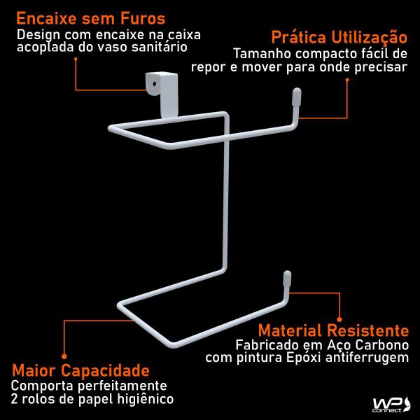 Suporte Porta Papel Higiênico Duplo para Caixa Acoplada em Aço Carbono - Wp Connect Imagem de Suporte Porta Papel Higiênico Duplo para Caixa Acoplada em Aço Carbono